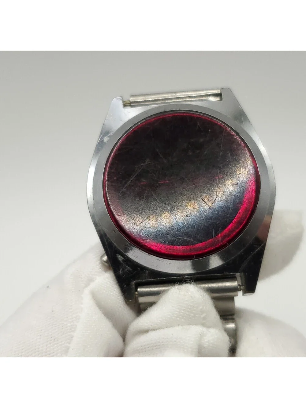 Vintage Red West Germany Lcd Watch 34mm For Parts Or Repair